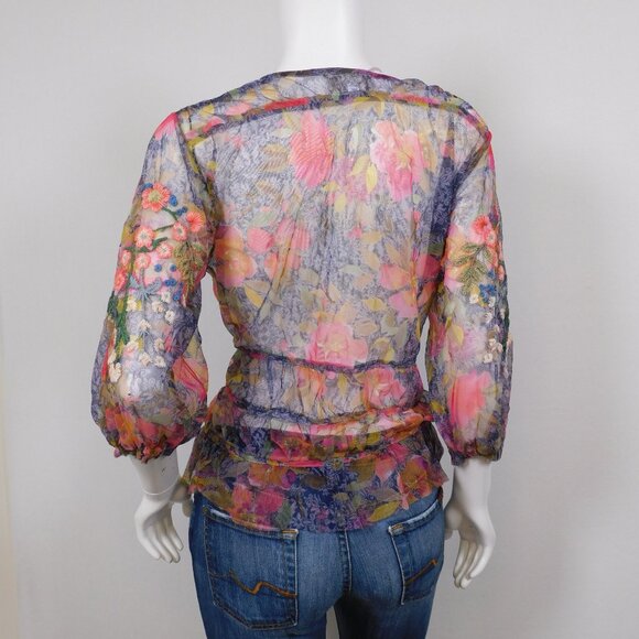 Johnny Was Biya Locust Mesh Floral Top S (92425) - Picture 4 of 7